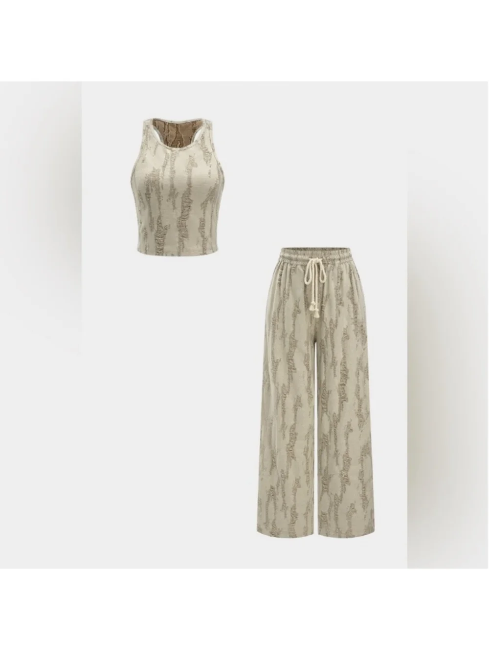 Micas Ripped Sleeveless Tank Top And Drawstring High Waist Trousers Set L MA3-15